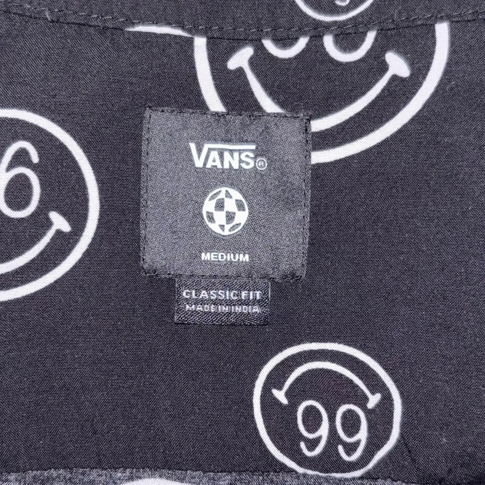 Vans Wilde Smiley 66 Print Button Up Shirt Mens Medium Black Viscose Skate Surf - Picture 4 of 4